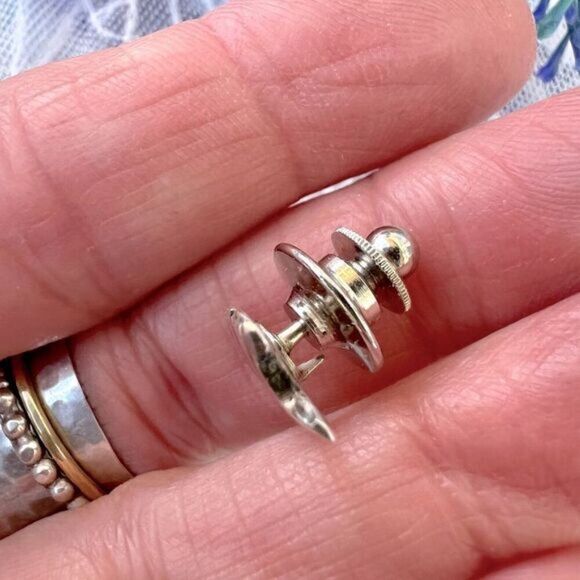 Vintage Sterling Owl Tie Tac Pin with Turquoise Inlay Eyes Unisex - Picture 6 of 10